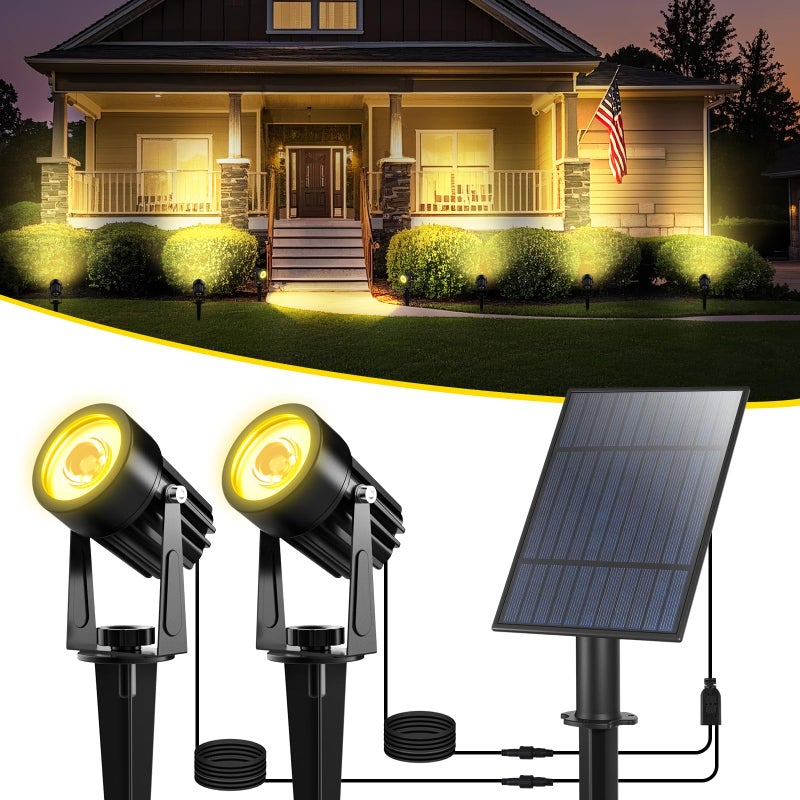 T-SUN Solar Spotlights 2W Outdoor LED Landscape Spot Light, 2-in-1 Waterproof Solar Powered Wall Lights Auto ON/Off with Dual Headlamp for Garden, Yard, Pathway(Warm White) - Image 1